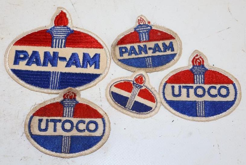 Group of 5 Pan-Am & Utoco Advertising Gas Station Shirt Patches: Largest is 3.25" x 3"
