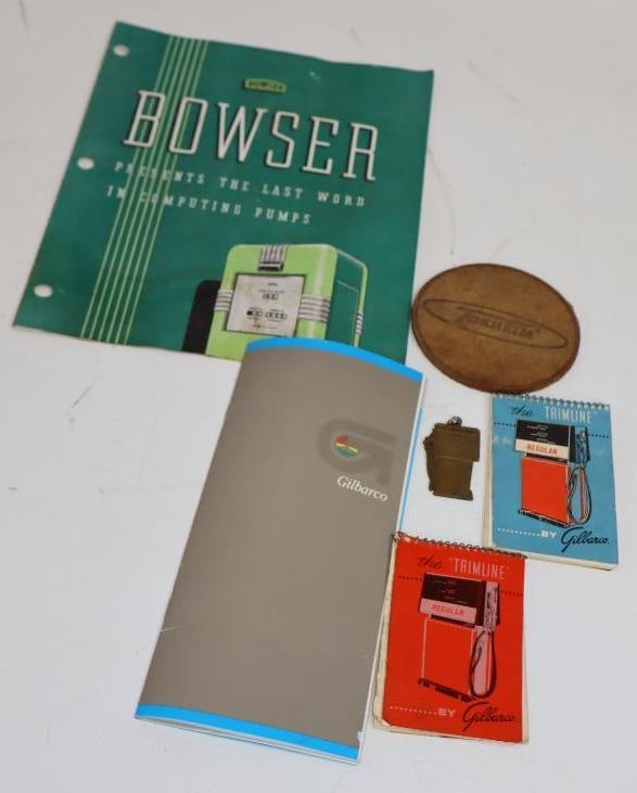 Group of 6 Gilbarco, Bennett & Tokheim Advertising Notepads, Pamphlets, Coaster & Keychain Tag: largest is 8.5" x 11"