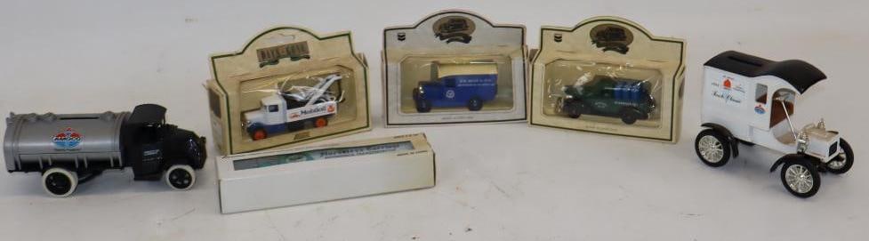 Group of 6 Amoco, Mobil, & Standard Oil Advertising Diecast Cars & Banks: Largest is 6.25" x 2.5" x 2"