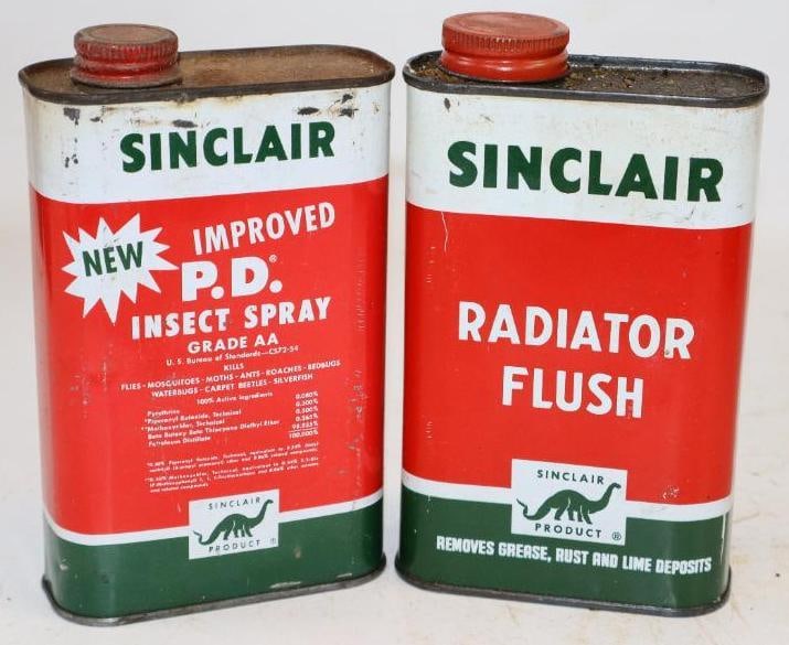 Group of 2 Sinclair Radiator Flush and Insecticide One Pint Oil Cans: Empty. 16oz each