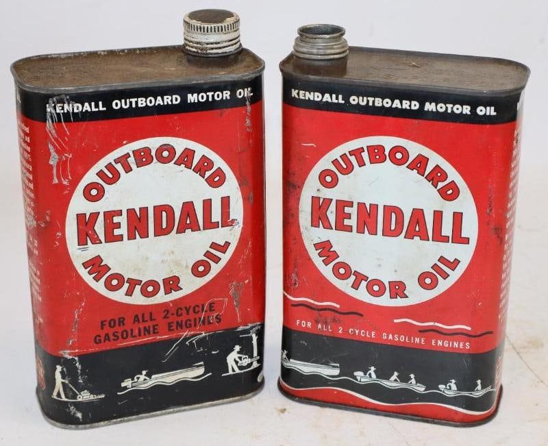 Group of 2 Kendall One Quart Outboard Oil Cans: One is missing cap.Empty. 32oz each