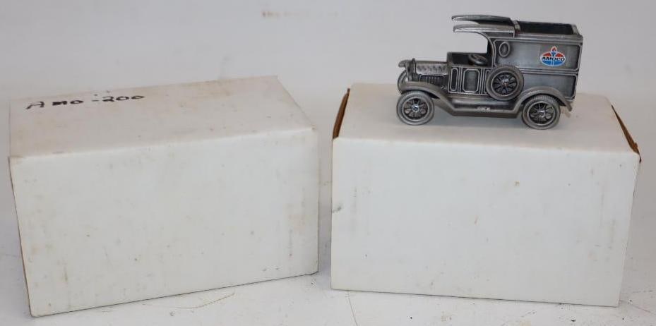 Group of 3 - 1913 Ford Model T Amoco Delivery Van Pewter Trucks: 3.5" x 1.5" x 1.75" - 2 have original box
