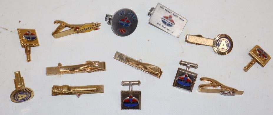 Group of 13 American, Amoco, Atlas, & Sunoco Advertising Tie Tacks & Cuff Links: Largest is 1" x 2.25"
