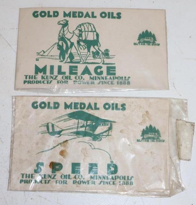 Group of 2 Gold Medal Kunz Oil Advertising Ink Blotters: 5.75" x 3.25" each