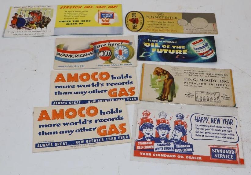 Group of 8 Amoco, Standard & Pennzoil Advertising Ink Blotters: Largest is 9" x 4"