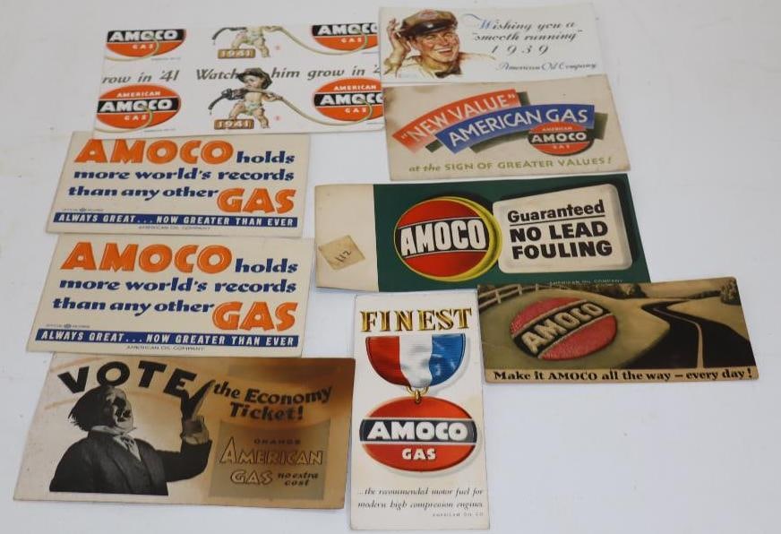 Group of 9 Amoco Advertising Ink Blotters: Largest is 7" x 4"