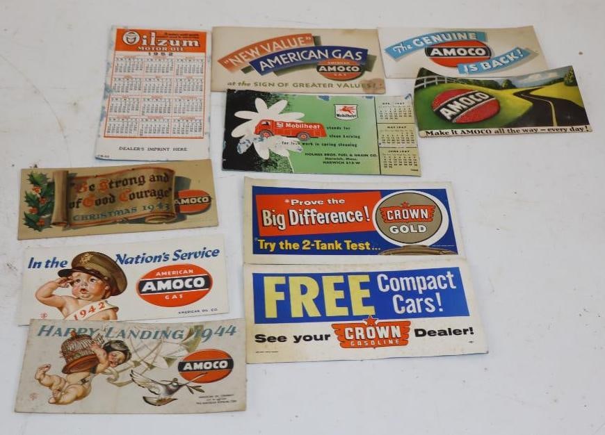 Group of 10 Amoco, Oilzum, & Crown Advertising Ink Blotters: Largest is 3.5" x 6.25"