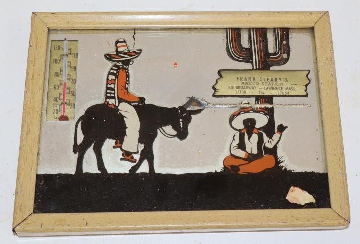 Frank Cleary's Lawrence Mass. Mirrored Framed Thermometer: 7" x 5.5"