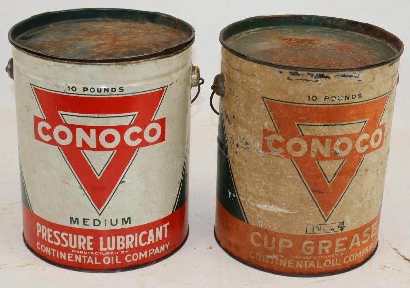 Group of 2 Conco Continental Ten Pound Grease Cans: 7.25" x 7.25" x 8.75" each