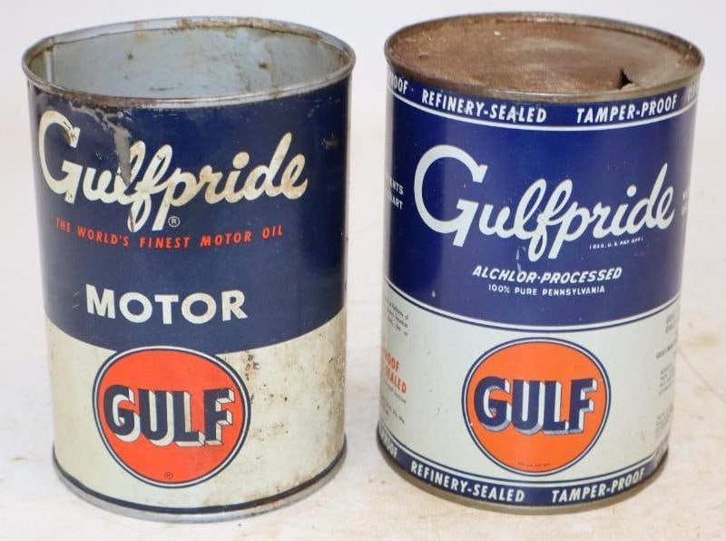 Group of 2 Gulfpride One Quart Metal Oil Cans (1 of 2)