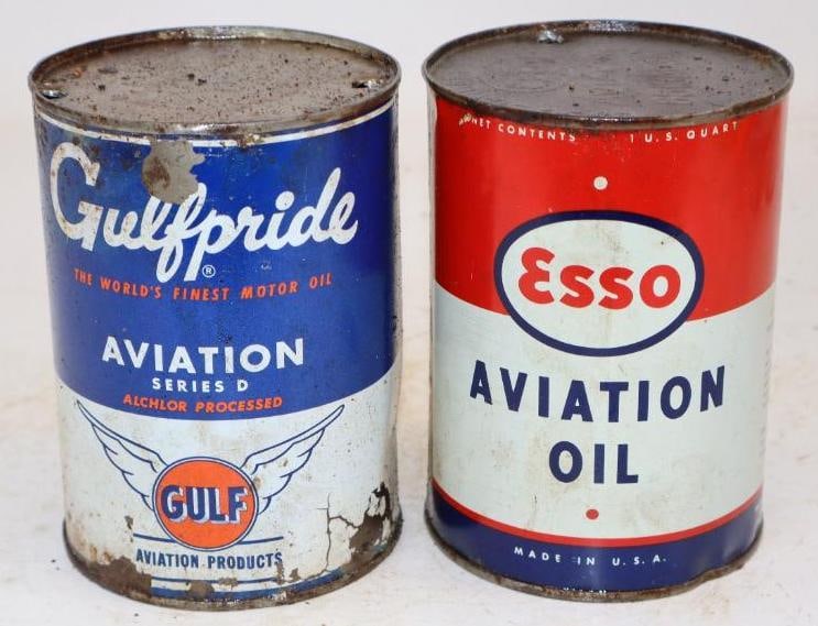 Group of 2 Esso and Gulf Aviation One Quart Metal Oil Cans (1 of 2)