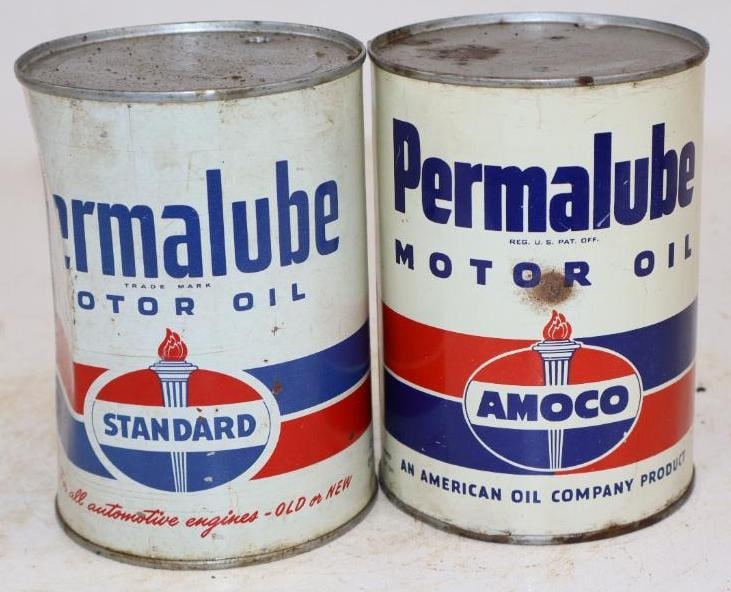 Group of 2 Amoco and Standard Permalube One Quart Metal Oil Cans (1 of 2)