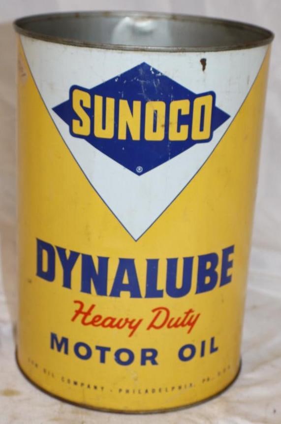 Sunoco Dynalube HD Metal 5 Quart Oil Can: 6.75" x 6.75" x 9.5" missing Top Lid