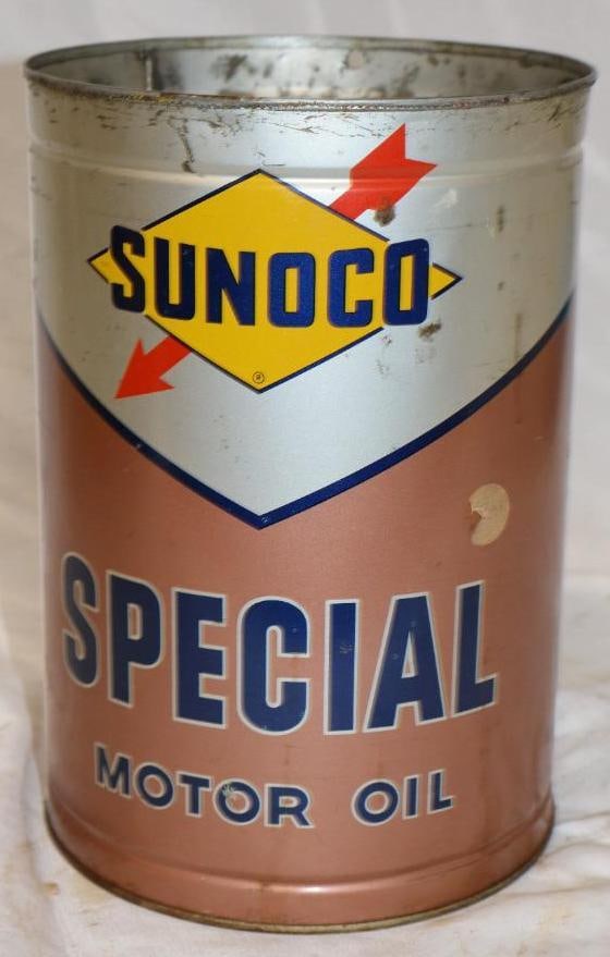 Sunoco Special Metal 5 Quart Oil Can: 6.75" x 6.75" x 9.5" missing Top Lid, has 2 extra holes