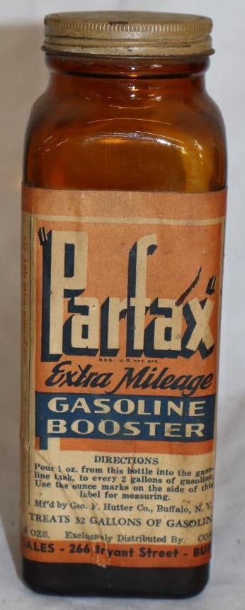 Parfax Extra Mileage Gasoline Booster Bottle with Paper Label: 16 oz