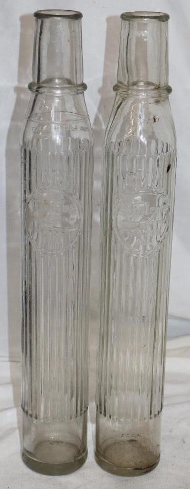 Group of 2 Tiolene Tall Glass Embossed 1 Quart Bulk Oil Bottles: 2.5" x 2.5" x 17.5"