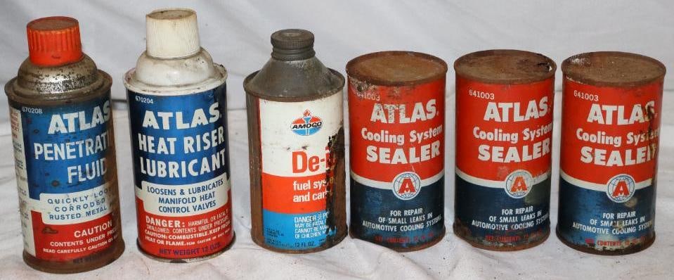 Group of 6 Atlas and Amoco Car Care Cans and Sprays: Largest is 16oz