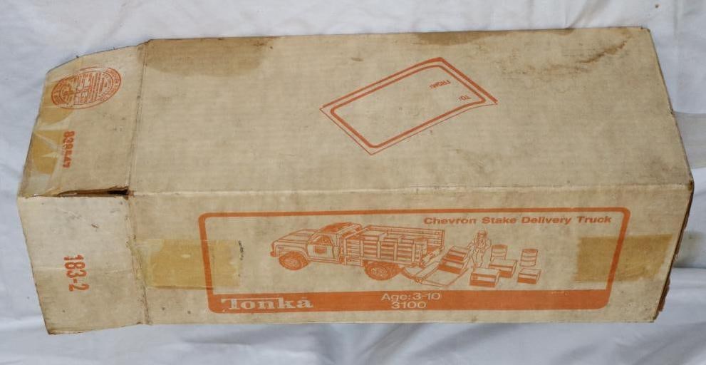 Chevron Stake Delivery Tonka Truck in Original Box: 15.25" x 6" x 6.5"