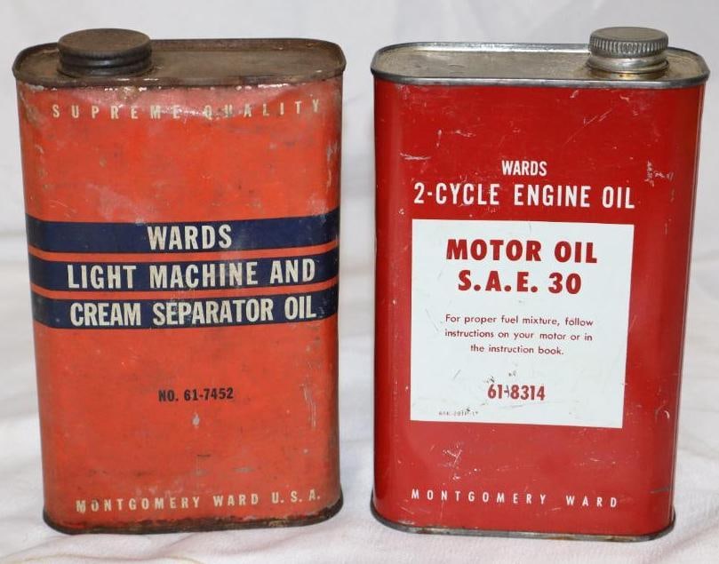 Group of 2 Ward's Rectangle One Quart Oil Cans: Empty. 32oz each