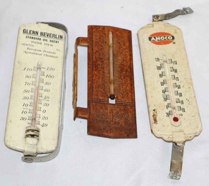 Group of 3 Standard, Amoco, & Citgo Advertising Thermometers: Largest is 8" x 2.25"