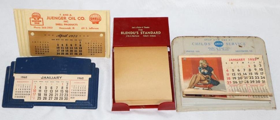Group of 3 Amoco, Shell, & Standard Desktop Calendars & Stationery Pad: Largest is 5" x 5"