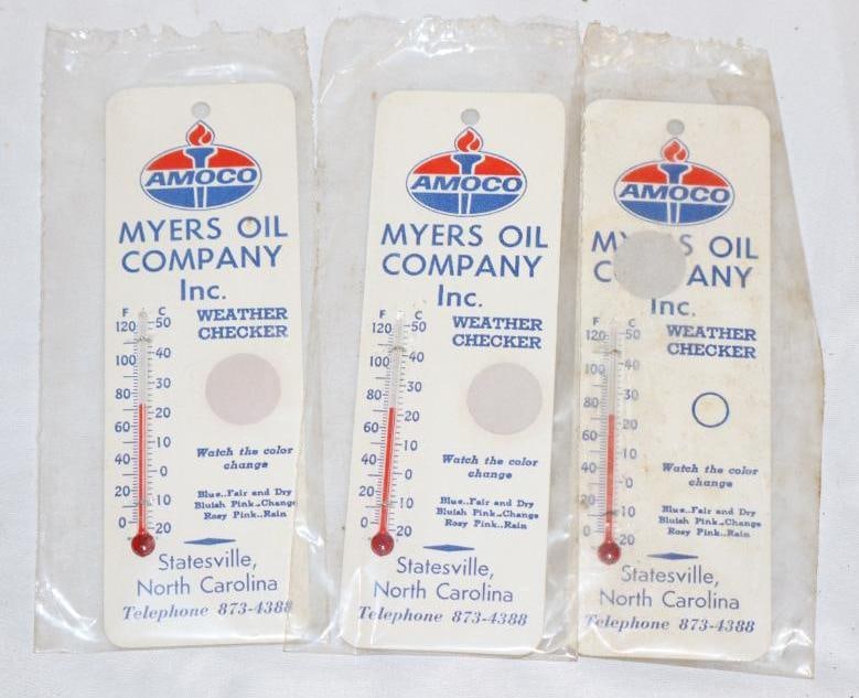 Group of 3 Amoco, Meijers Oil Advertising Thermometers: 2" x 6" each