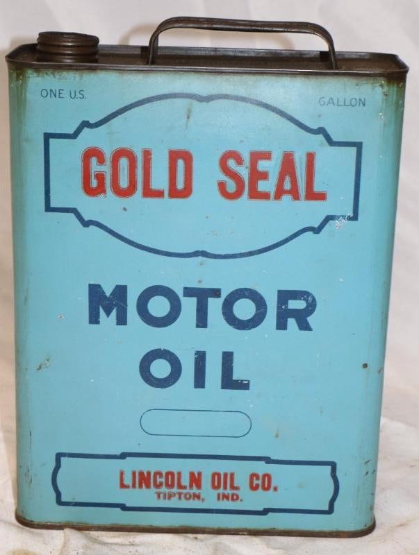 Lincoln Oil Gold Seal Slim 1 Gallon Oil Can: 8" x 3" x 11.25" missing cap