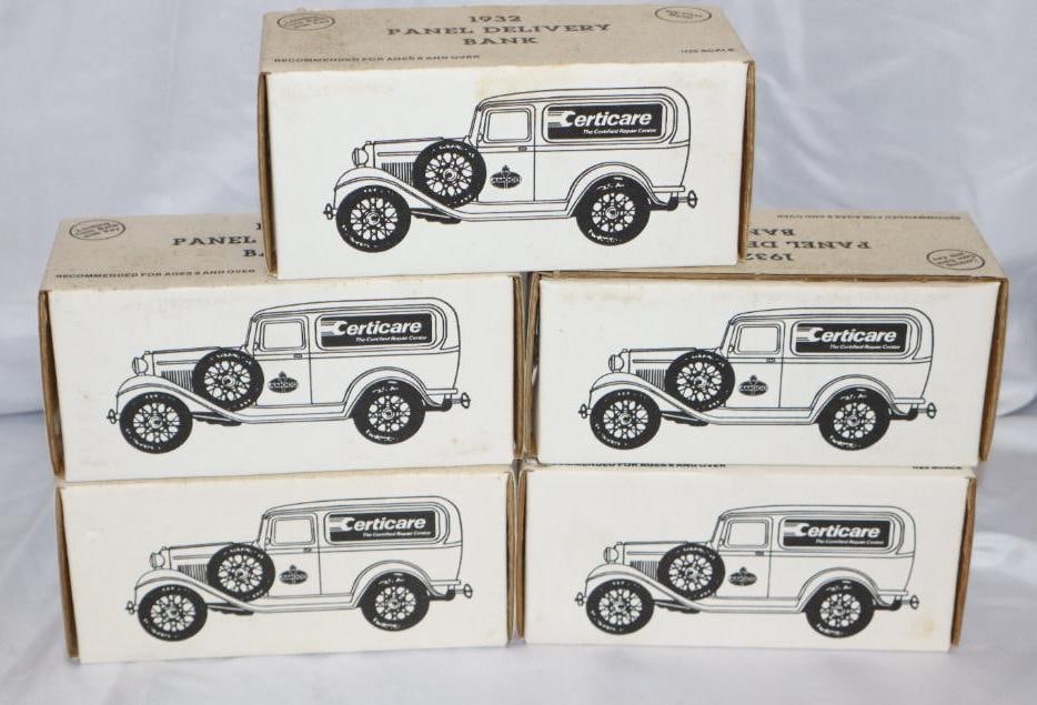 Group of 5 - 1932 Ertl Amoco Delivery Truck Banks in Original Boxes: 7" x 3" x 2.75" each