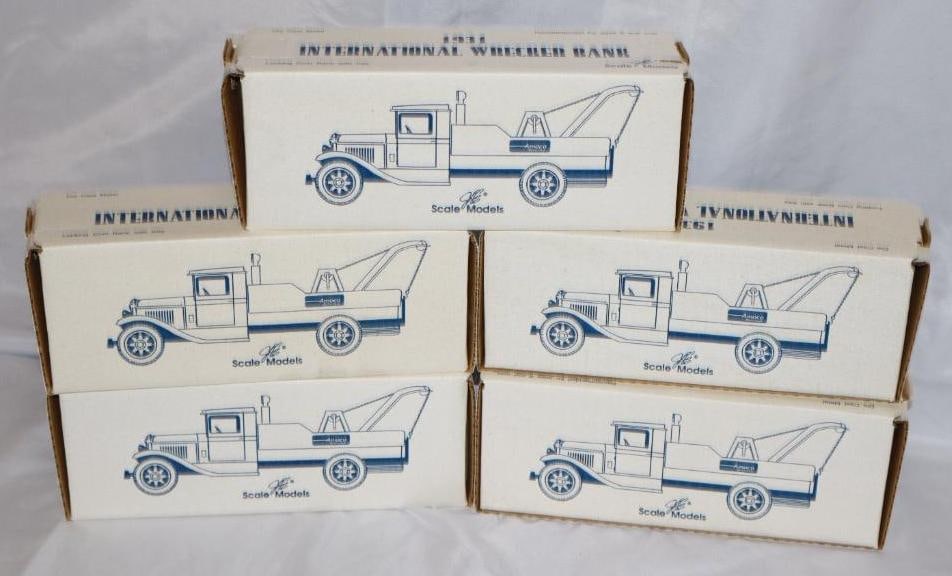 Group of 5 - 1931 Amoco Gas Station Wrecker Trucks in Original Boxes: 9.25" x 3.5" x 2.75" each