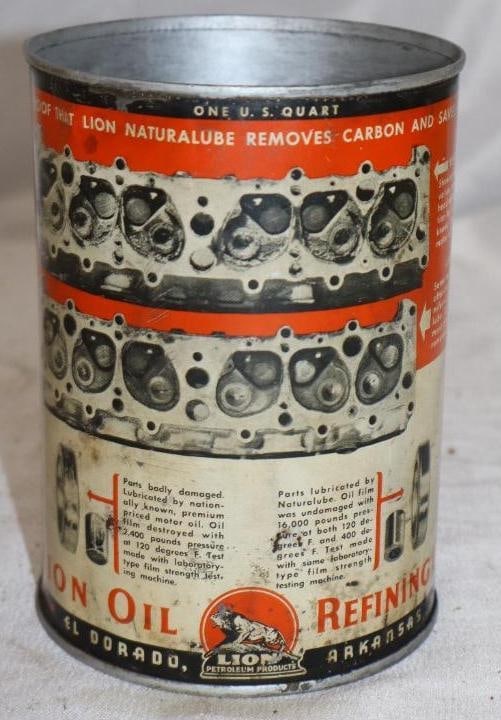Lion Naturalube Metal 1 Quart Oil Can: 4" x 4" x 5.5" missing top lid