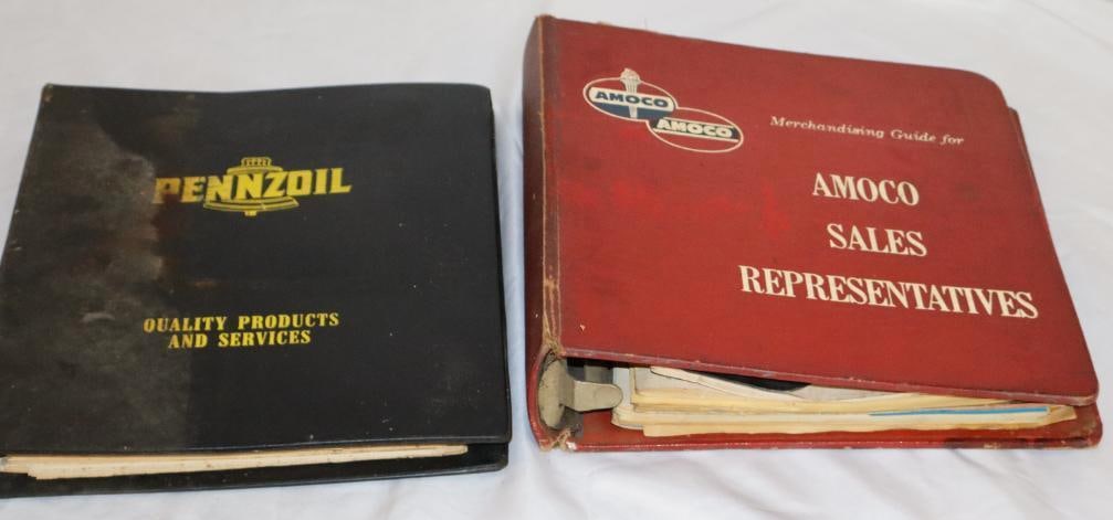 Group of 2 Pennzoil & Amoco Product Merchandising Guide Binders: Largest is 11" x 11" x 3"