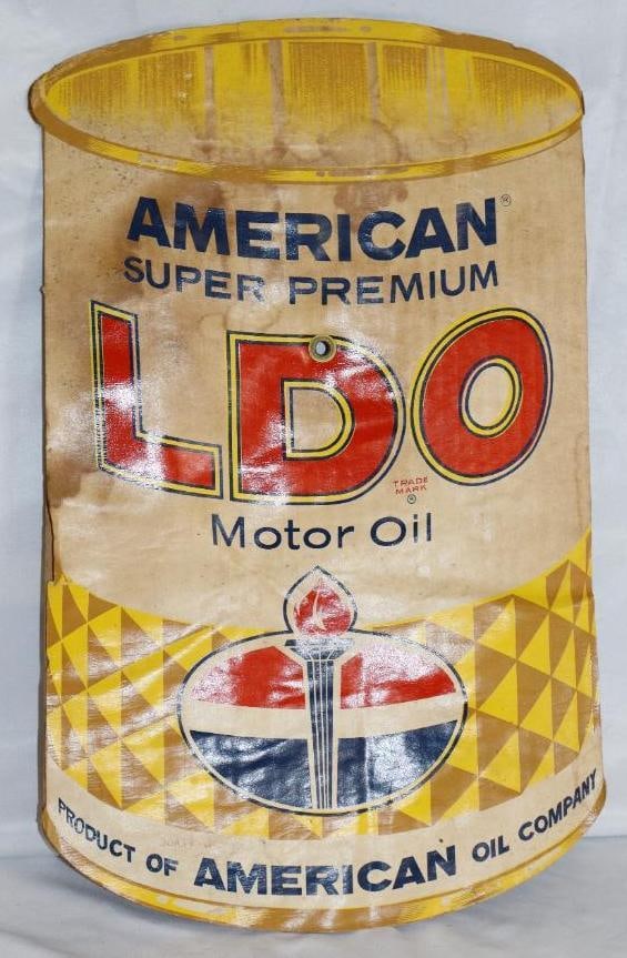 American LVO Oil Can Shaped Cardboard Sign: 11" x 17.5"