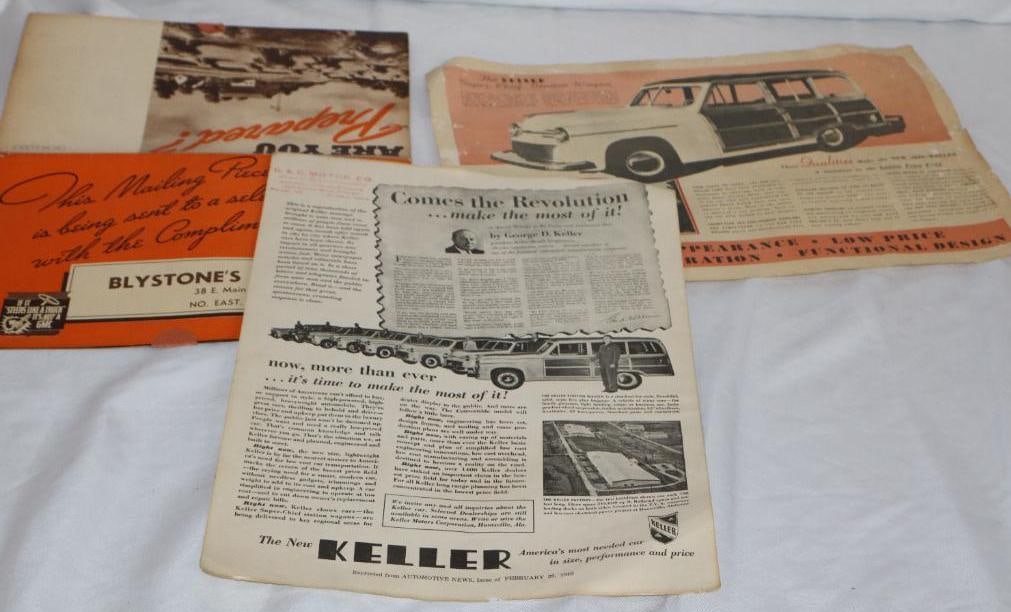 Group of 3 GMC Truck & Keller Station Wagon Advertisements & Dealership Brochure: Largest is 14" x 10"