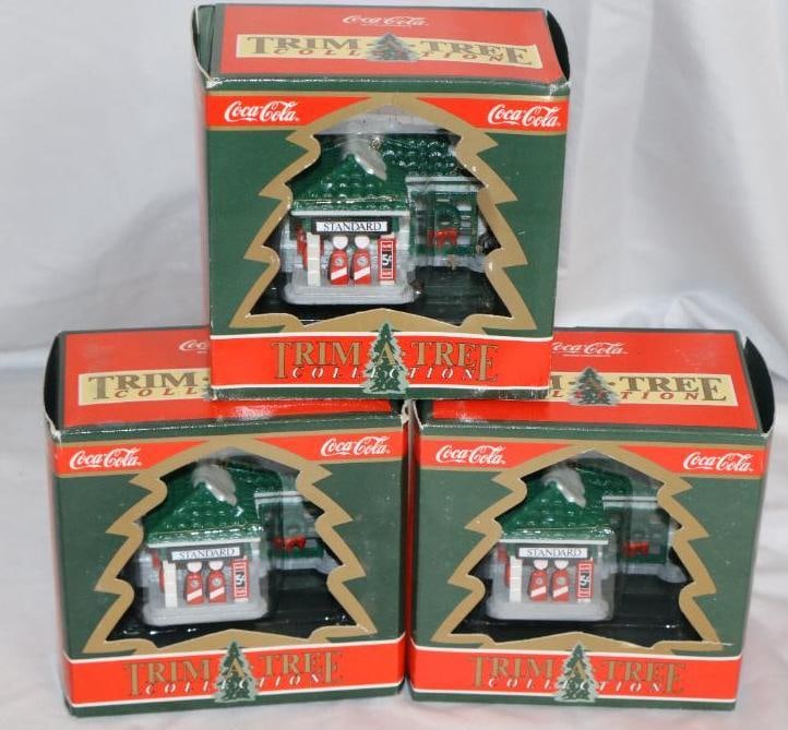 Group of 3 Coca-Cola Standard Oil Gas Station Trim-A-Tree Ornaments in Original Boxes: 5.5" x 3.25" x 3.5"