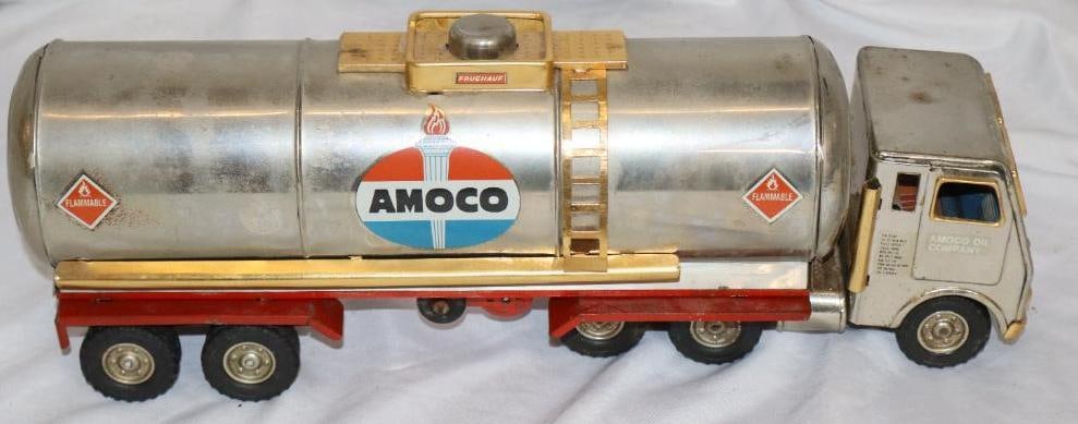 Amoco Pressed Steel Toy Tanker Truck: Is marked Made in Japan. 16" x 4" x 5"