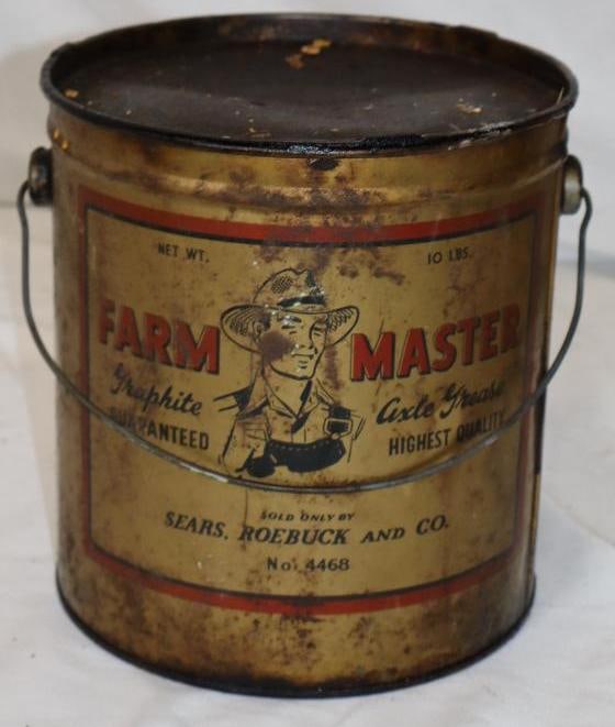 Early Sears Farm Master 10 Pound Grease Can: 7.5" x 7.5" x 8.25" full