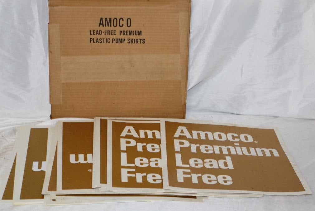 Large Group of Amoco Lead Free Plastic Gas Pump Skirt Signs: 15.5" x 13.5" each