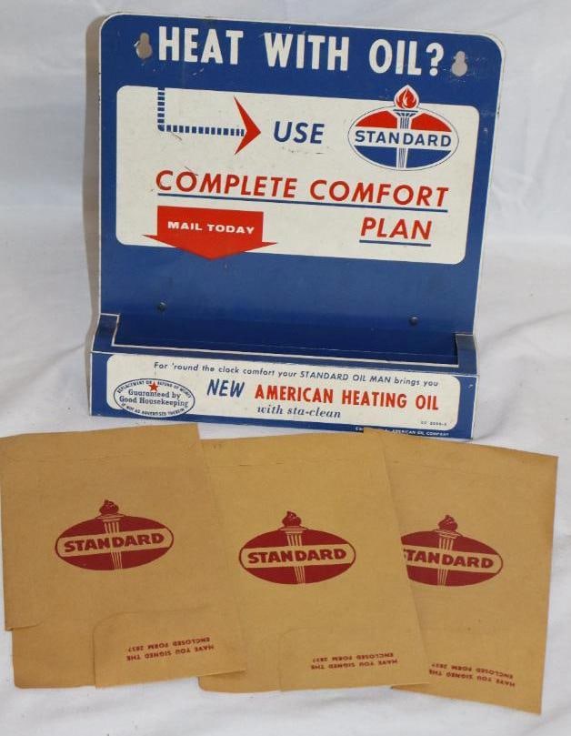 1961 Standard American Heating Oil Advertising Sign with Card Holder: 9" x 9.5" x 2"