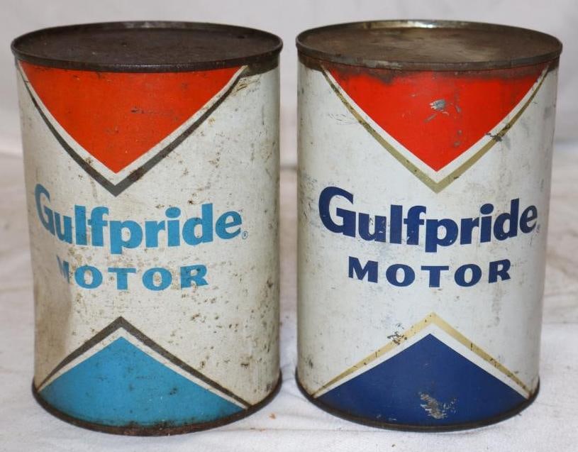 Group of 2 Gulf Pride Metal 1 Quart Oil Cans (1 of 4)