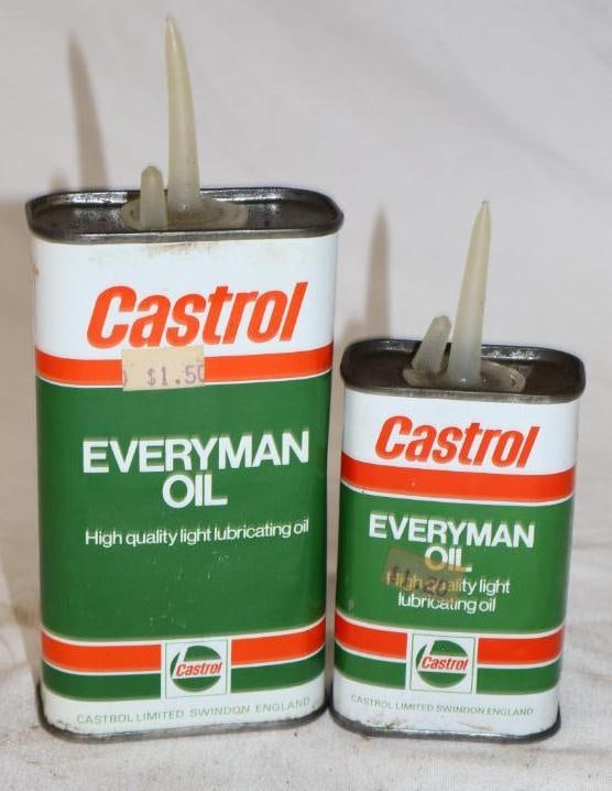 Group of 2 Castrol Every Man Oiler Cans: Largest is 8 oz