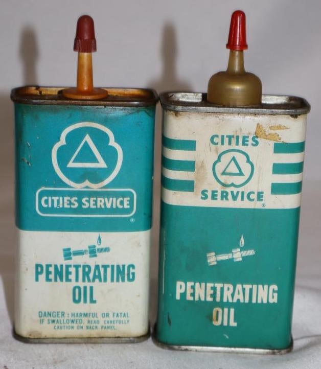 Group of 2 Different Cities Service Handy Oiler Cans: 4 oz each