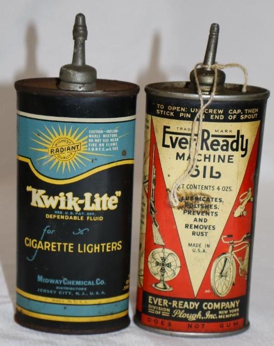 Group of 2 EverReady & Kwik-Lite Leadtop Handy Oiler Cans: 4 oz each