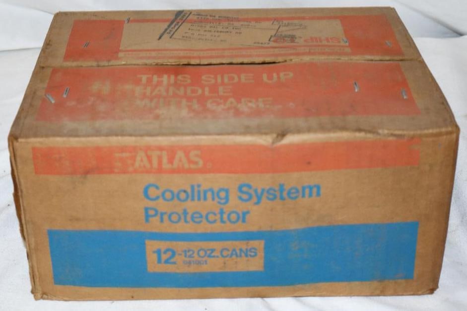 Unopened Case of 12 Atlas Cooling System 12 oz Cans: Case measures 8.5" x 11.5" x 5.25"