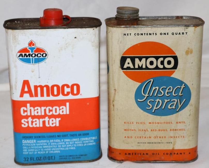 Group of 2 Amoco Insect Spray & Charcoal Lighter Fluid Cans: 32 oz each