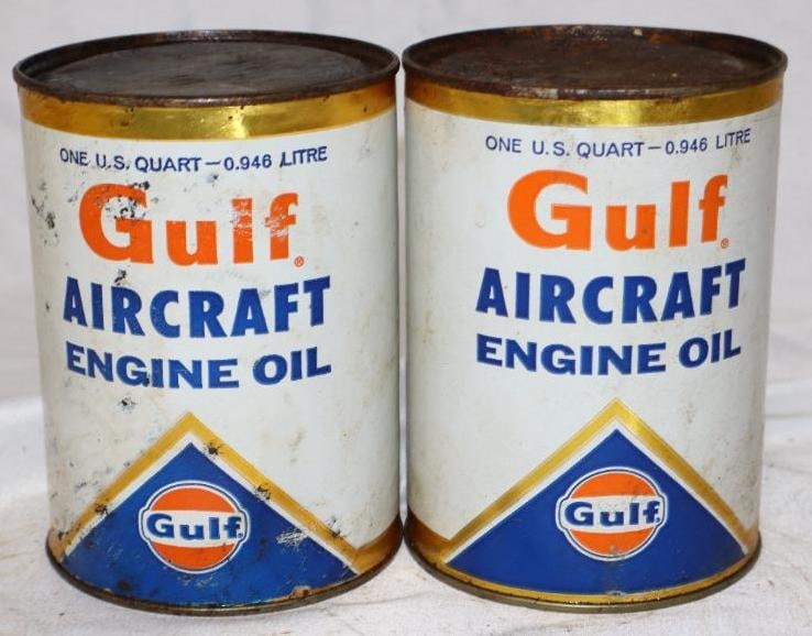 Group of 2 Gulf Aircraft Composite One Quart Oil Cans: Empty. 32oz