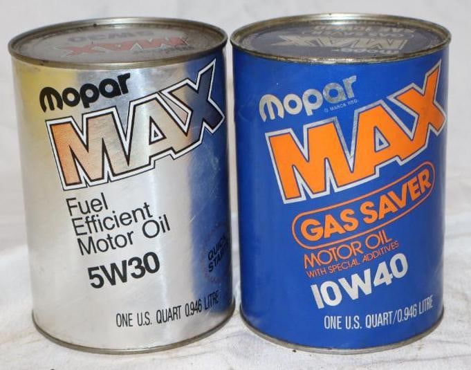 Group of 2 Different MoPar Max Composite One Quart Oil Cans: Empty. 32oz