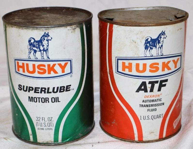 Group of 2 Different Husky Composite One Quart Oil Cans: Empty. 32oz