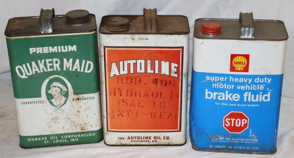 Group of 3 Different 1 Gallon Metal Oil Cans: 6.25" x 3.75" x 10.25" each