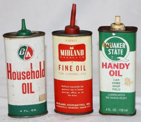 Group of 3 Quaker State, BA, & Midland Handy Oiler Cans: 4 oz each