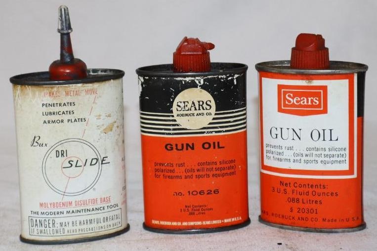 Group of 3 Sears & Drislide Gun Oiler Cans: 3 oz each